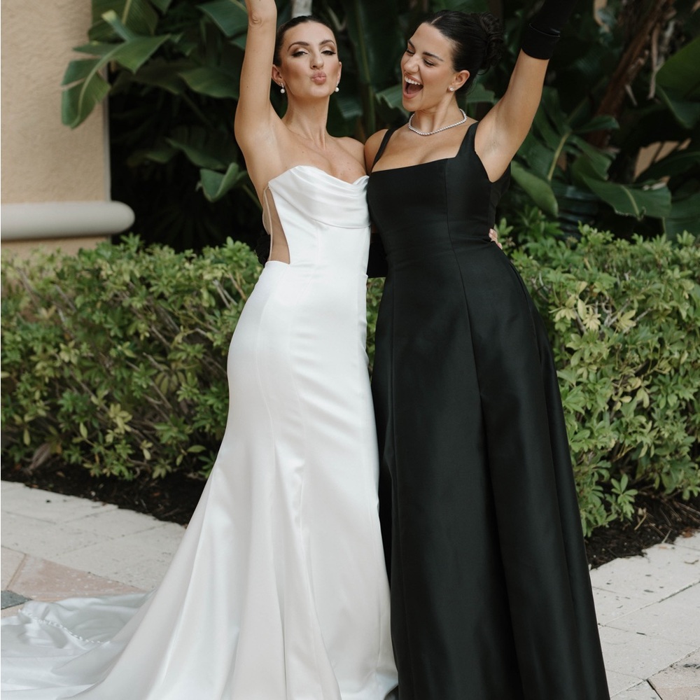 Square Neck Satin-A-Line Gown - Alfred Sung